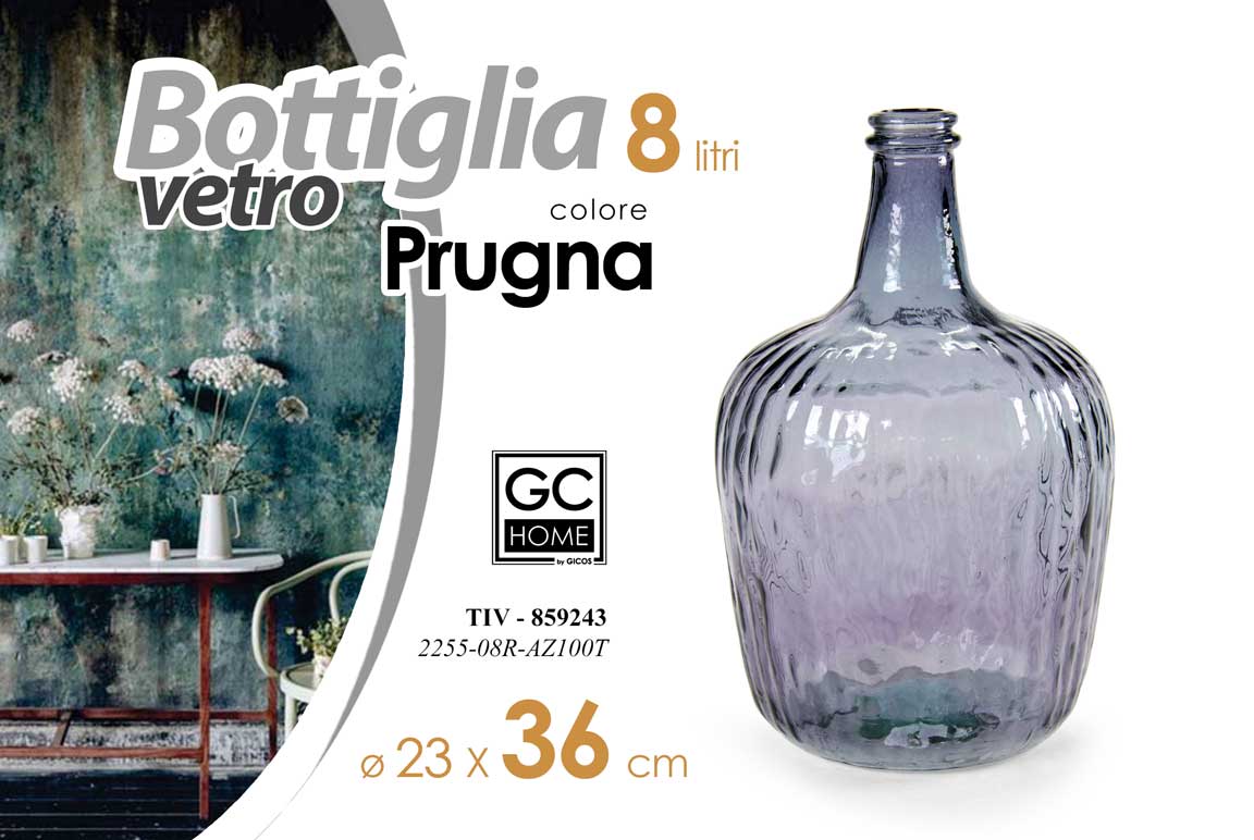 8025569859243 BOTTIGLIA DAMIGIANA ARREDO VASO CENTROTAVOLA LIVING CLASSICO MODERNO PRUGNA 36cm - immagine 1