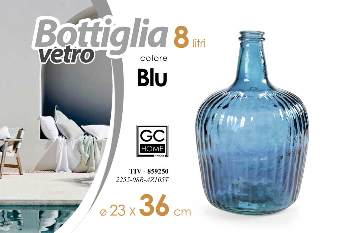 8025569859250 BOTTIGLIA DAMIGIANA ARREDO VASO CENTROTAVOLA LIVING CLASSICO MODERNO BLU 36*23cm - immagine 1