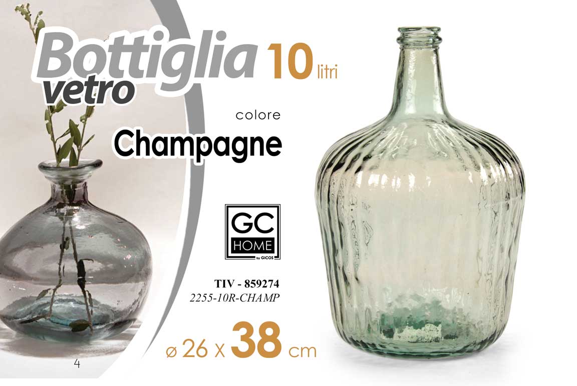 8025569859274 BOTTIGLIA DAMIGIANA ARREDO VASO CENTROTAVOLA LIVING CLASSICO MODERNO CHAMPAGNE - immagine 1