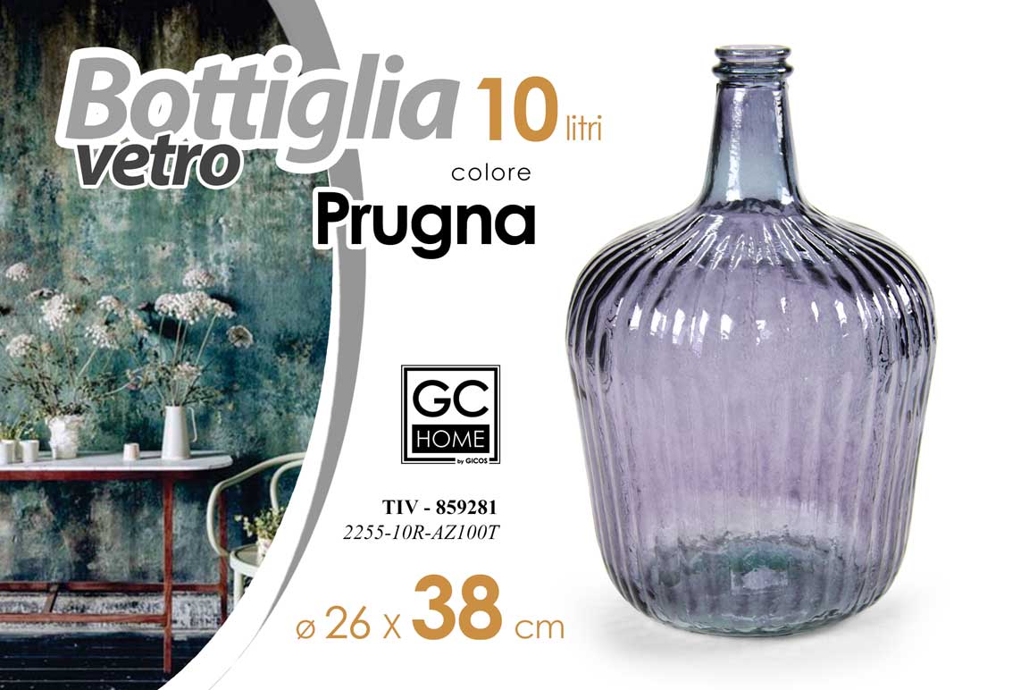 8025569859281 BOTTIGLIA DAMIGIANA ARREDO VASO CENTROTAVOLA LIVING CLASSICO MODERNO PRUGNA 38cm - immagine 1