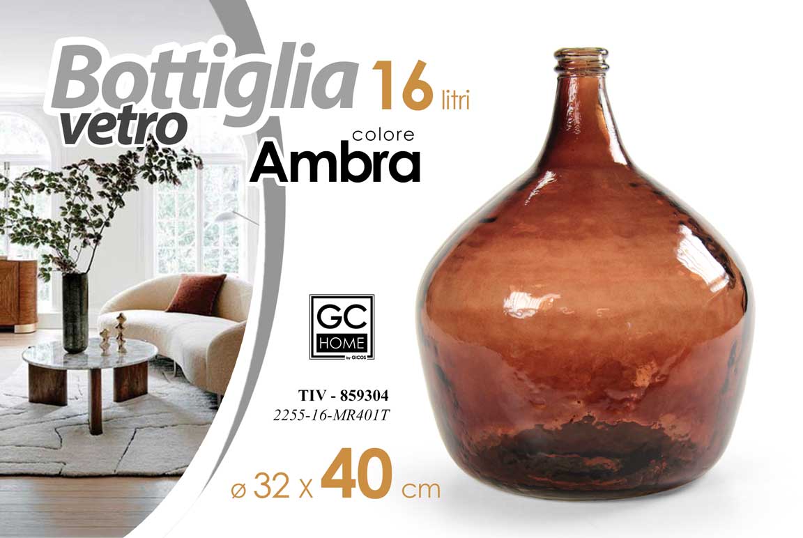8025569859304 BOTTIGLIA DAMIGIANA ARREDO VASO CENTROTAVOLA LIVING CLASSICO MODERNO AMBRA 40*32 - immagine 1