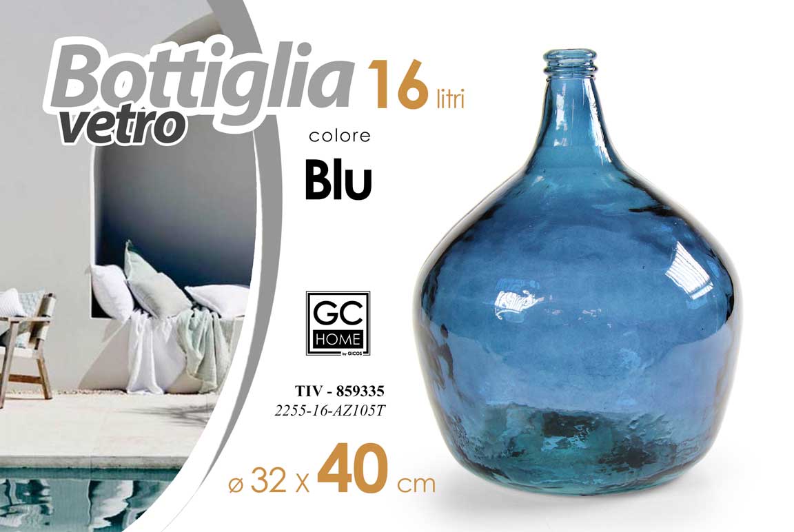 8025569859335 BOTTIGLIA DAMIGIANA ARREDO VASO CENTROTAVOLA LIVING CLASSICO MODERNO BLU 40*32 - immagine 1