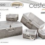 SET 5 CESTE VIMINI TESSUTO GRIGIO CESTA CUCINA CAMERA BAGNO RETTANGOLARI OGGETTI