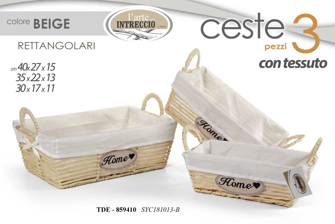 8025569859410 SET 3 CESTE BEIGE VIMINI RIVEST CASA BAGNO CUCINA PORTA OGGETTI VESTITI 40/35/30 - immagine 1