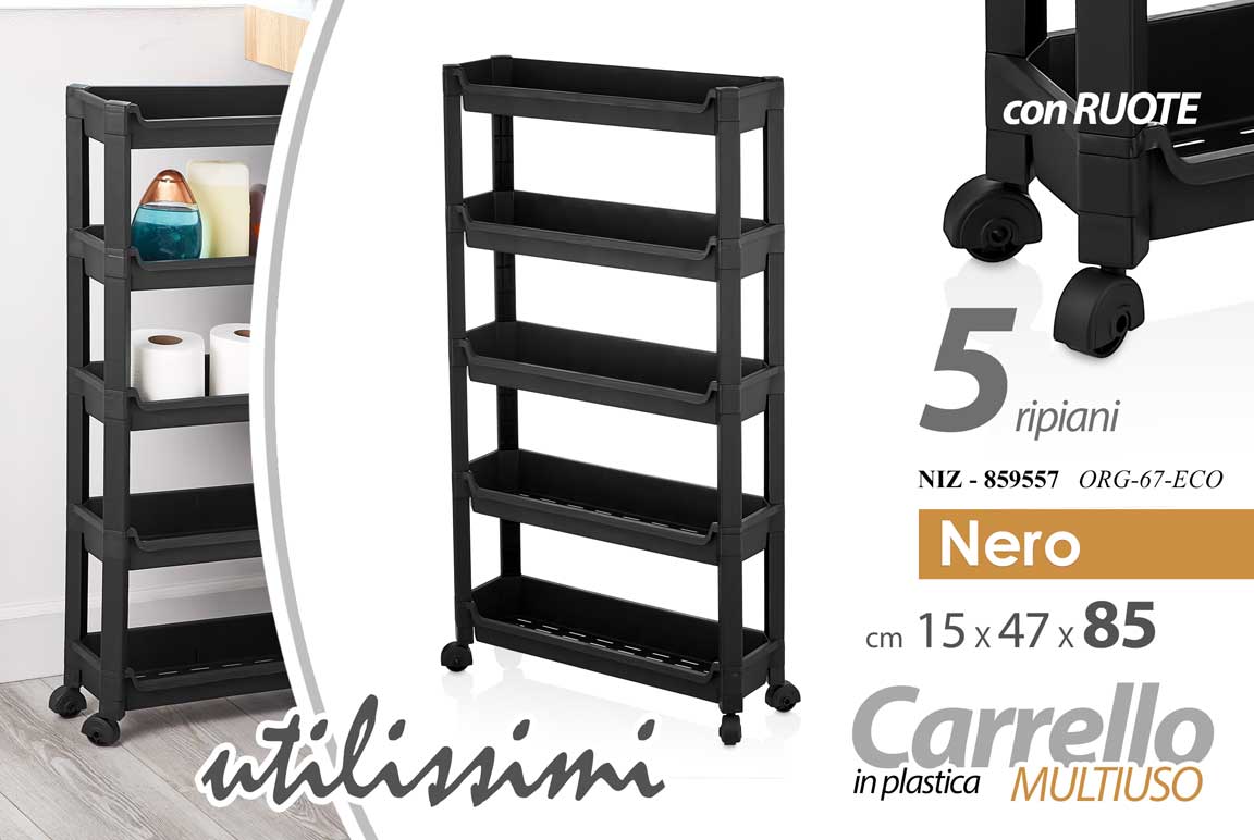 8025569859557 Carrello Carrellino Multiuso Mobile Spazi Stretti Portaoggetti 5 Ripiani 85 CM - immagine 1
