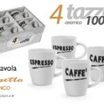 Set 4 tazzine caffè espresso tazza vintage ceramica bianca ges nero ass 100 ml