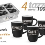 Set 4 tazza tazzine caffè espresso vintage ceramica nera ges nero ass 100 ml