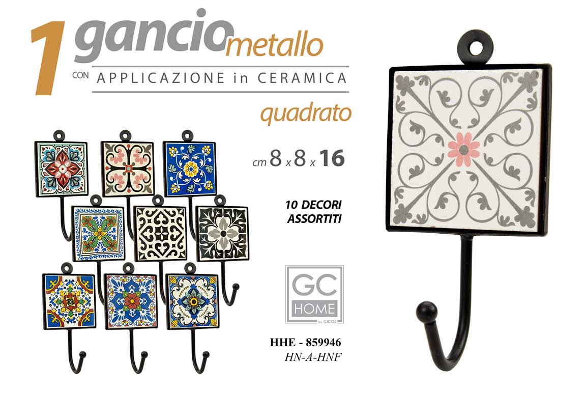 8025569859991 APPENDINO GANCIO APPLICAZIONE CERAMICA METALLO MEDITERRANEO ASSORTITI 16*8 CM - immagine 1