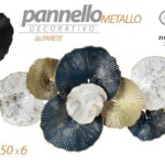 PANNELLO ARREDO DA PARETE DECORATIVO METALLO FIORI NERO ORO BIANCO 91*50*6 cm