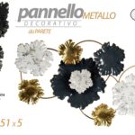 PANNELLO ARREDO DA PARETE DECORATIVO METALLO FIORI NERO ORO BIANCO 91*51*5 cm