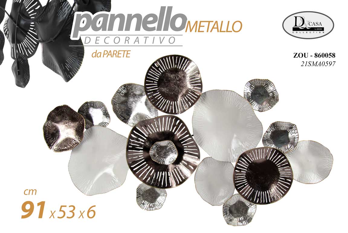 8025569860058 PANNELLO DECORATIVO DA PARETE ARREDO METALLO ARREDO QUADRO ARGENTO NERO 91*53*6 - immagine 1