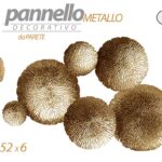 PANNELLO ARREDO DA PARETE DECORATIVO METALLO QUADRO COLOR ORO CERCHI 89*52*6 cm