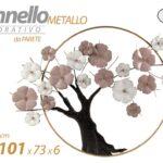ALBERO PANNELLO ARREDO DA PARETE DECORATIVO QUADRO METALLO FIORI 101*73*6 cm