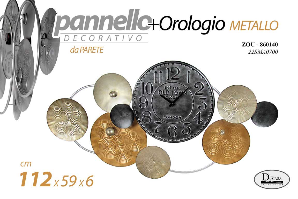 8025569860140 PANNELLO ARREDO DA PARETE DECORATIVO OROLOGIO LOND METALLO QUADRO COLOR 112*59*6 - immagine 1