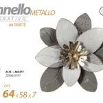 PANNELLO ARREDO DA PARETE DECORATIVO METALLO QUADRO FIORE GRIGIO ORO 64*58*7CM