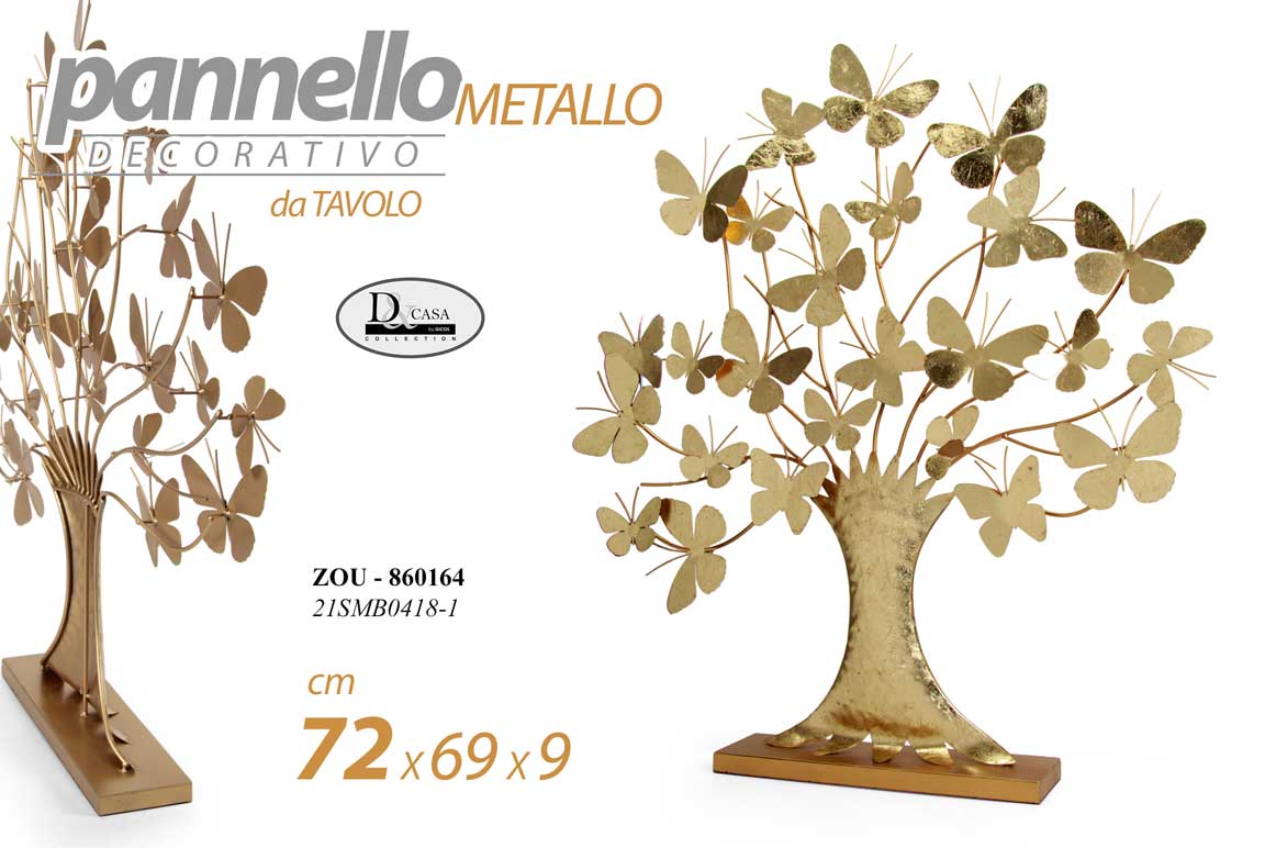 8025569860164 ALBERO PANNELLO ARREDO DA PARETE DECORATIVO QUADRO METALLO COLOR ORO 69*72*9 cm - immagine 1