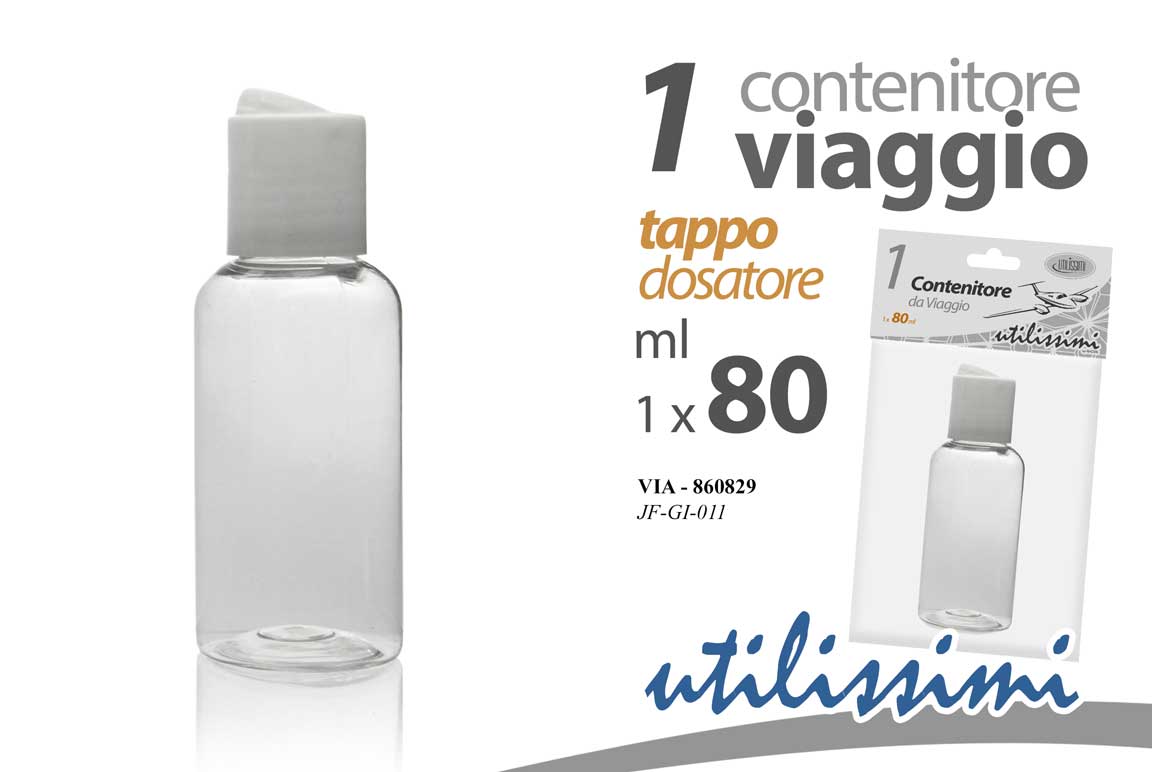 8025569860829 Bottiglietta viaggio aereo tappo dosatore flacone Contenitore beauty plast 80 ml - immagine 1