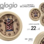 OROLOGIO DA PARETE TONDO MODERNO VINTAGE SILENZIOSO ABS MARE NAUTICO ASSORT 22cm
