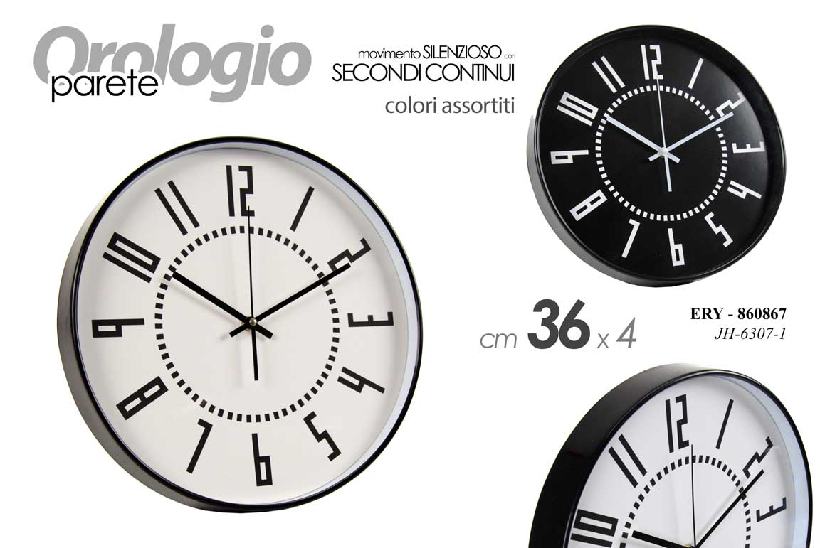 8025569860867 OROLOGIO DA PARETE TONDO MODERNO VINTAGE SILENZIOSO CASA UFFICIO COLOR ABS 36cm - immagine 1