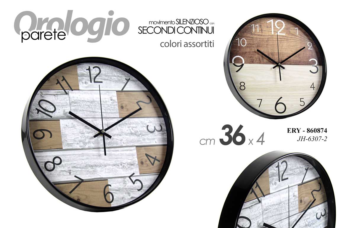 8025569860874 OROLOGIO DA PARETE TONDO MODERNO VINTAGE SILENZIOSO ABS RUSTIC ASSORTITO 36 cm - immagine 1