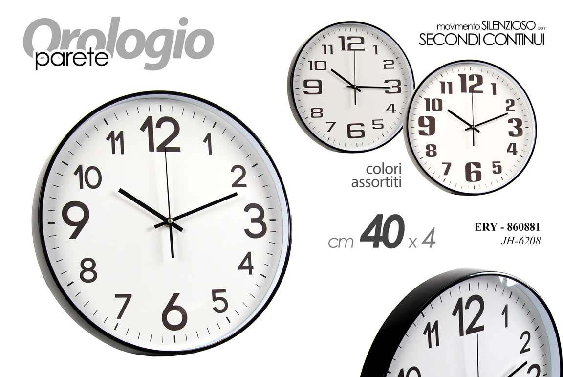 8025569860881 OROLOGIO DA PARETE TONDO MODERNO VINTAGE SILENZIOSO BIANCO ABS ASSORT 40*4 cm - immagine 1