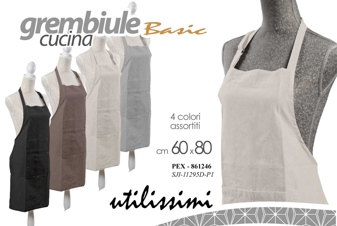 8025569861246 Grembiule cucina pettorina tasca frontale tinta unita tessuto moderno ass 80x60 - immagine 1