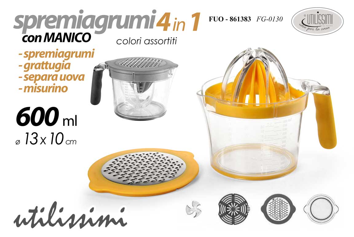 8025569861383 SPREMIAGRUMI 4 IN 1 GRATTUGIA SEPARA UOVA MISURINO MULTIFUNZIONE MANICO 600 ML - immagine 1