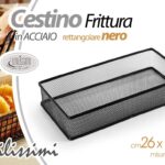 CESTINO FRITTURA CESTELLO PORTA PATATINE PORTATA ACCIAIO RETTANGOLARE NERO 26CM