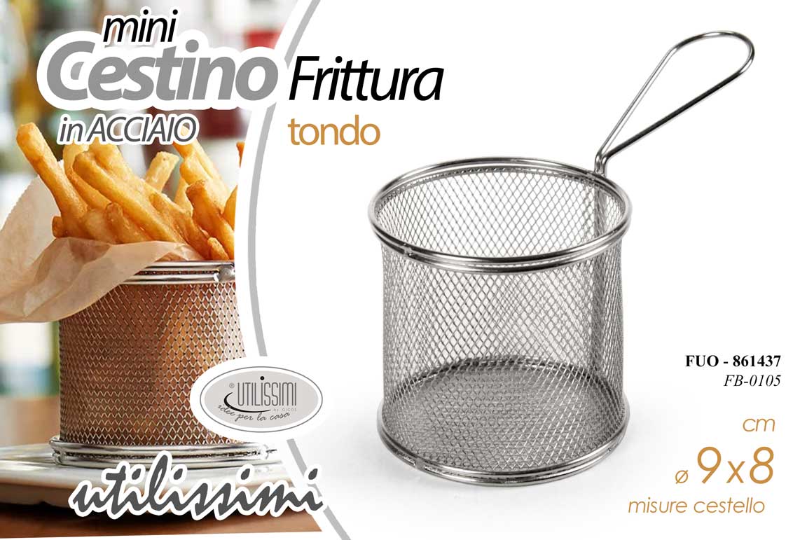 8025569861437 CESTINO FRITTURA CESTELLO PORTA PATATINE DA PORTATA ACCIAIO TONDO 17*9*12 CM - immagine 1
