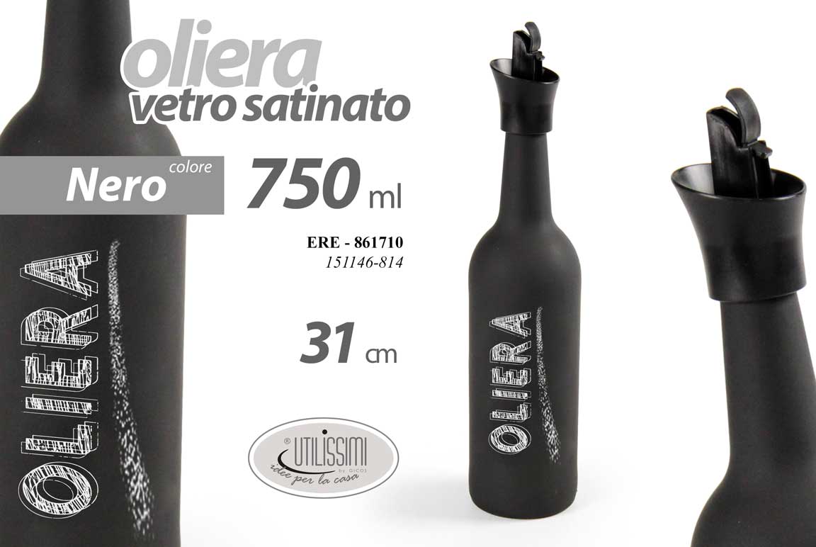 8025569861710 BOTTIGLIA OLIO OLIERA DISPENSER NERO SATINATO SALVAGOCCIA TAPPO CONTENITORE 31cm - immagine 1