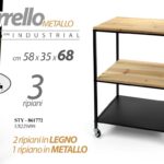 CARRELLO METALLO LEGNO NERO PORTA VIVANDE 3 RIPIANI MULTIUSO MODERNO h68*58*35