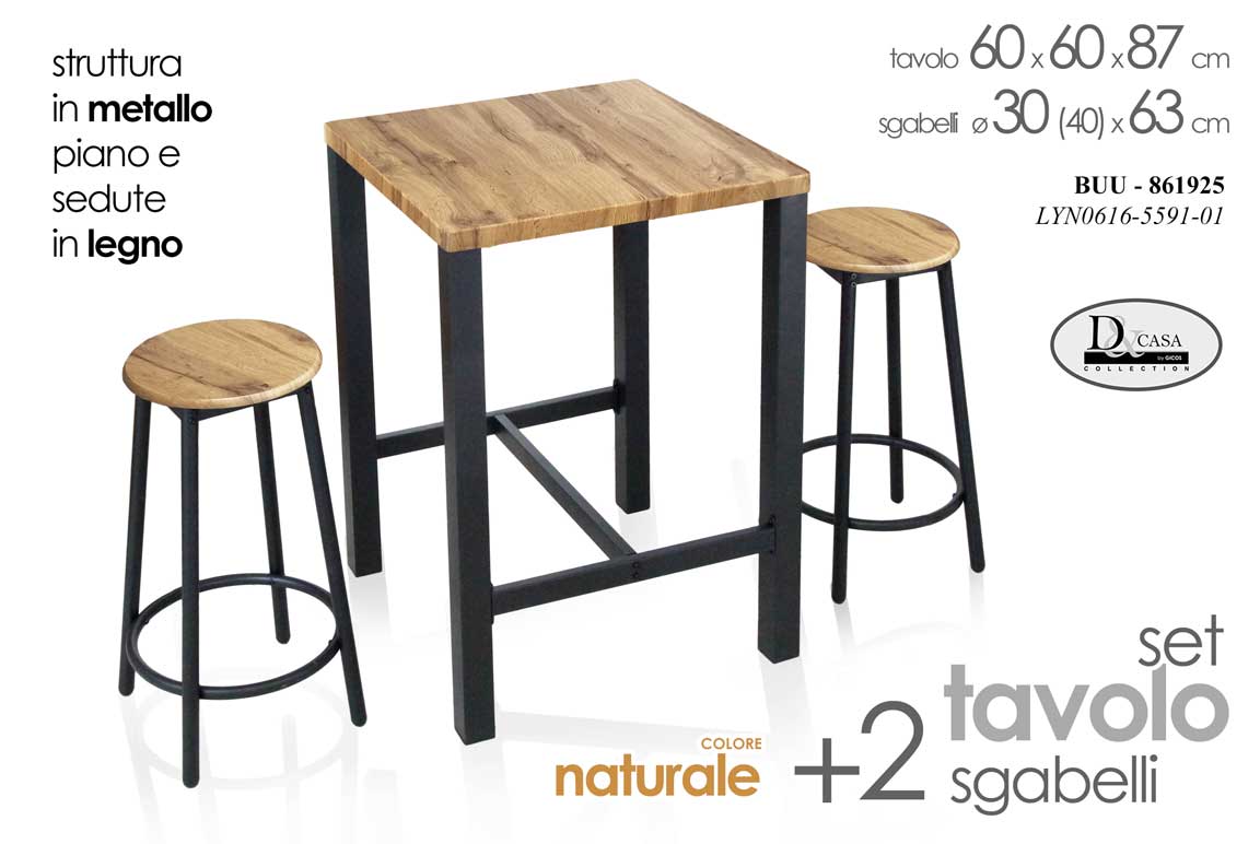 8025569861925 TAVOLO PENISOLA COLAZIONE METALLO NERO LEGNO Country QUADRATO TAVOLINO SGABELLI - immagine 1
