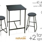 SET TAVOLO 2 SGABELLI STILE BAR PENISOLA METALLO TOP SEDUTA IN LEGNO NERO
