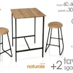 SET TAVOLO 2 SGABELLI STILE BAR PENISOLA METALLO TOP SEDUTA IN LEGNO NATURALE
