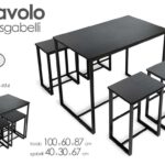 TAVOLO RETTTANGOLARE + 4 SEDIE METALLO SALVASPAZIO PIANO LEGNO PRANZO NERO