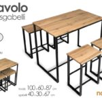 TAVOLO RETTTANGOLARE + 4 SEDIE METALLO SALVASPAZIO PIANO LEGNO PRANZO MARRONE