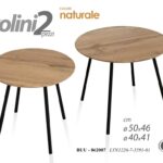2 TAVOLI METALLO TAVOLINI TONDO SALOTTO METALLO LEGNO NATURALE 50*h46/40*h41 cm