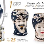 VASO TESTA DI MORO UOMO DONNA ST SICILIA CERAMICA CENTROTAVOLA NOTTE 25cm