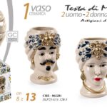VASO TESTA DI MORO UOMO DONNA STIL SICILIA CERAMICA CENTROTAVOLA 13*8cm