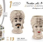 VASO TESTA DI MORO UOMO DONNA STIL SICILIA CERAMICA CENTROTAVOLA 13*8 cm