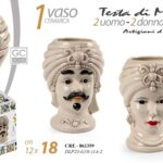 UOMO DONNA TESTA DI MORO VASO CERAMICA CENTROTAVOLA EVENTI 18*12 cm