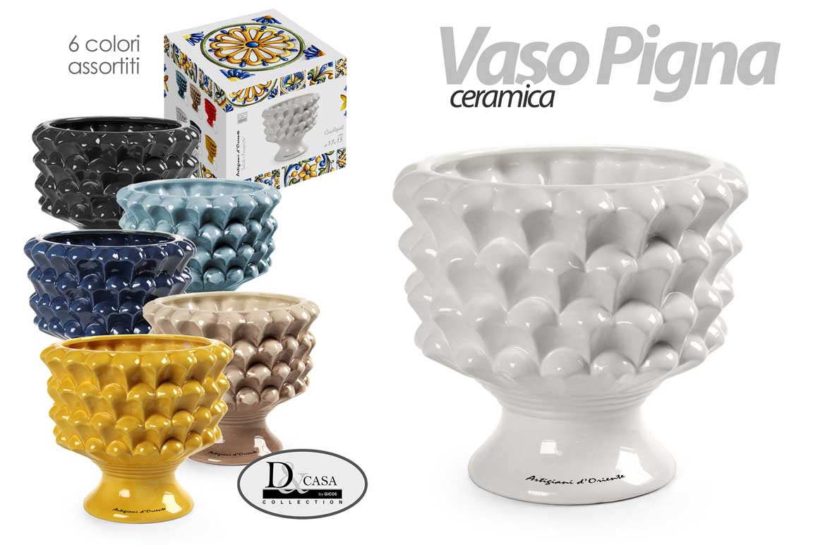 8025569862496 VASO PIGNA CERAMICA PIANTE FIORI PIGNE SEGNAPOSTO STIL SICILIA COLOR ASS 20*18cm - immagine 1