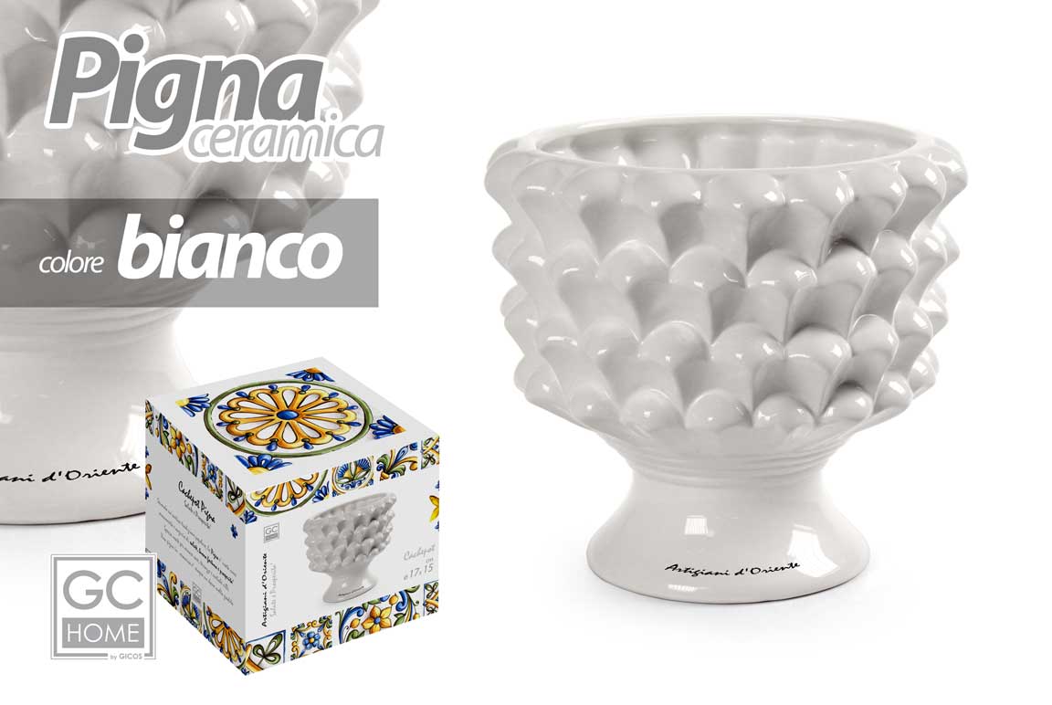 8025569862557 VASO PIGNA CERAMICA PIANTE FIORI PIGNE SEGNAPOSTO STIL SICILIA BOMBONIERA 11*12 - immagine 1