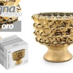 VASO PIGNA CERAMICA PIANTE FIORI PIGNE SEGNAPOSTO STIL SICILIA COLOR ORO 10*9 cm