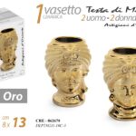 COPPIA TESTA DI MORO UOMO DONNA COLORE ORO VASO PORTA FIORI CERAMICA 13*8CM