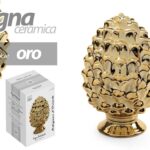 PIGNA IN CERAMICA STILE SICILIANA DECORATIVA SEGNAPOSTO BOMBONIERA ORO 8*10CM