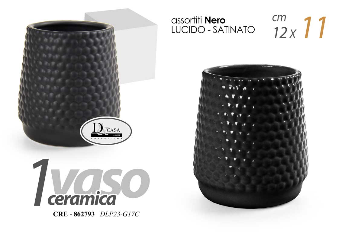 8025569862793 VASO CERAMICA PIANTE CENTROTAVOLA EVENTI SEGNAPOSTO CLASSICO MODERNO NERO 12*h11 - immagine 1