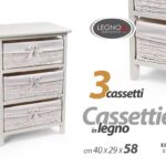 CASSETTIERA 3 CASSETTI VIMINI LEGNO BIANCA MOBILETTTO SLIM SALVASPAZIO 58*40*29