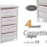 CASSETTIERA 4 CASSETTI VIMINI MOBILETTO SLIM SALVASPAZIO LEGNO 73*40*29cm