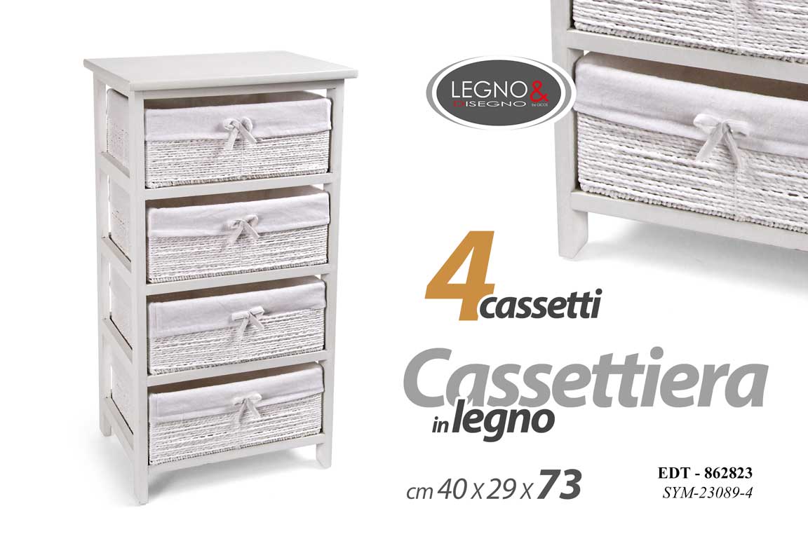 8025569862823 CASSETTIERA 4 CASSETTI VIMINI MOBILETTO SLIM SALVASPAZIO LEGNO 73*40*29cm - immagine 1
